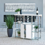 Gallimore 2-Door Bar Cabinet - White High Gloss & Chrome with Wine Storage & Power Outlet – view 1