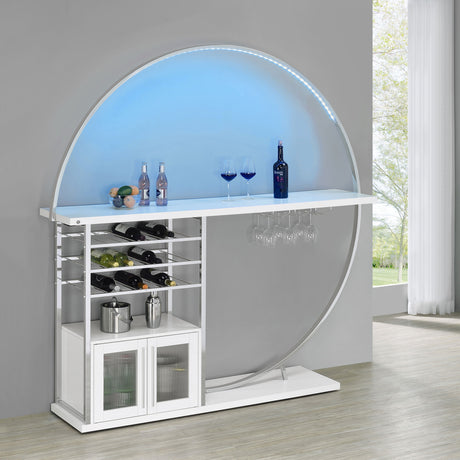 Risley Circular LED Wine Cabinet - 21-Bottle Bar with Stemware Rack in White High Gloss & Chrome – view 3