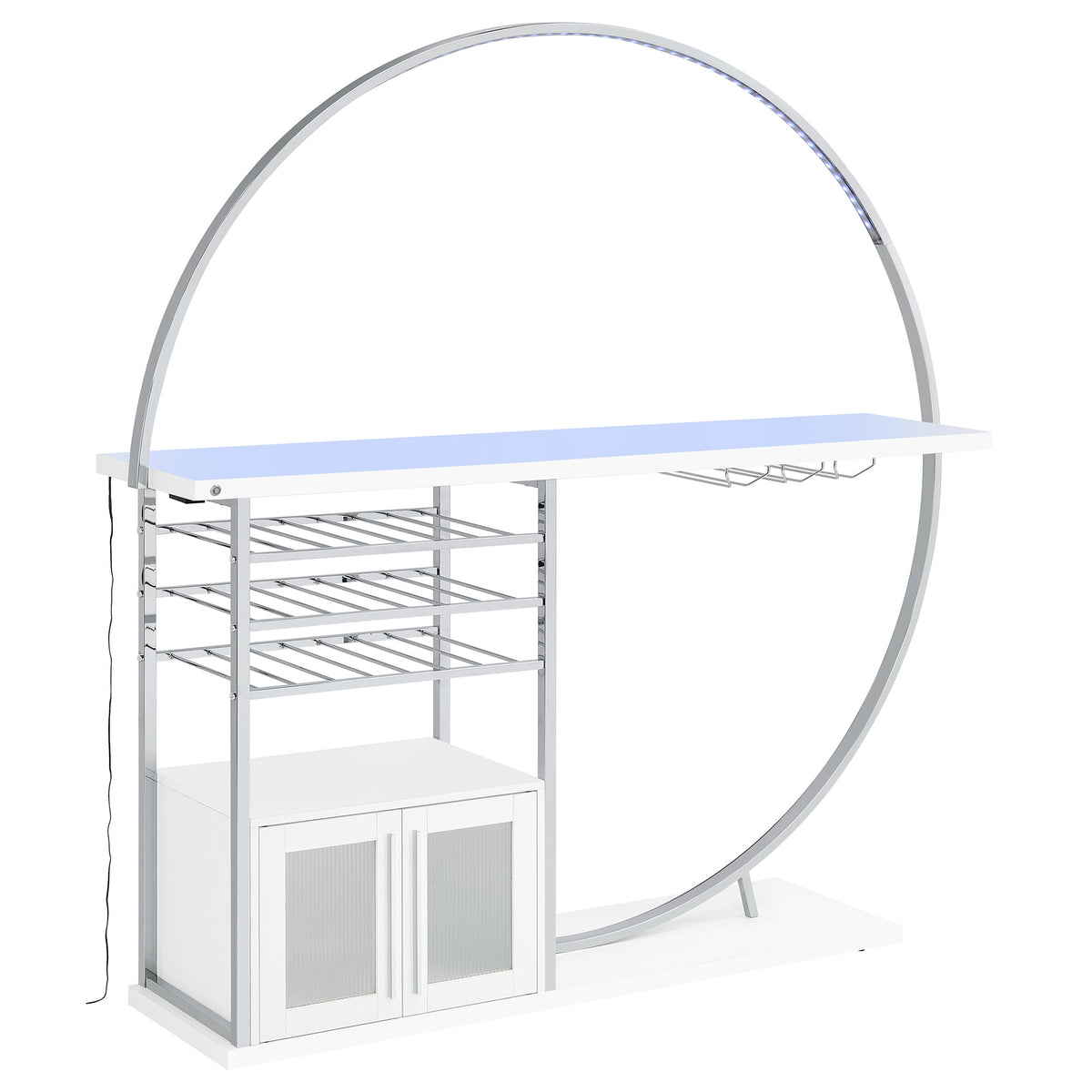 Risley Circular LED Wine Cabinet - 21-Bottle Bar with Stemware Rack in White High Gloss & Chrome – view 4