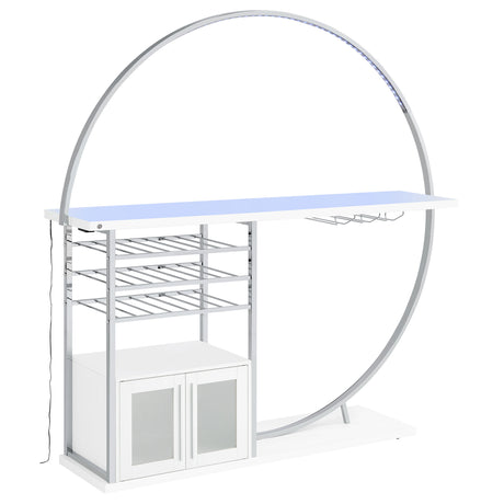 Risley Circular LED Wine Cabinet - 21-Bottle Bar with Stemware Rack in White High Gloss & Chrome – view 4