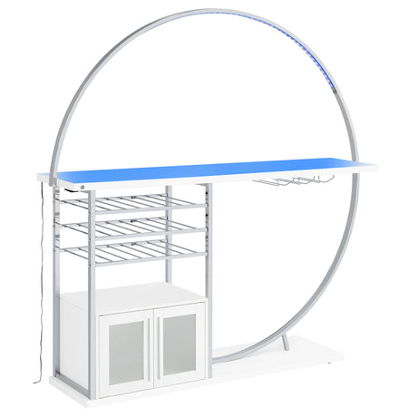Risley Circular LED Wine Cabinet - 21-Bottle Bar with Stemware Rack in White High Gloss & Chrome – view 10