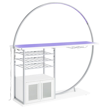 Risley Circular LED Wine Cabinet - 21-Bottle Bar with Stemware Rack in White High Gloss & Chrome – view 12