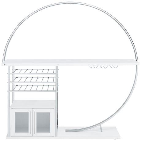 Risley Circular LED Wine Cabinet - 21-Bottle Bar with Stemware Rack in White High Gloss & Chrome – view 13