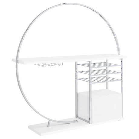 Risley Circular LED Wine Cabinet - 21-Bottle Bar with Stemware Rack in White High Gloss & Chrome – view 15