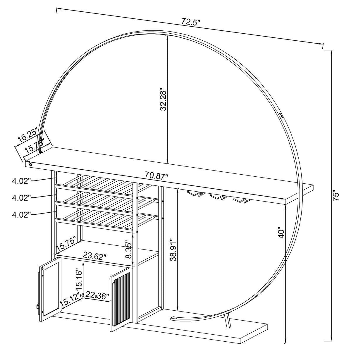 Risley Circular LED Wine Cabinet - 21-Bottle Bar with Stemware Rack in White High Gloss & Chrome – view 20