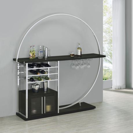 Risley Circular LED Wine Cabinet - 21-Bottle Storage & Stemware Rack in Dark Charcoal & Chrome – view 1