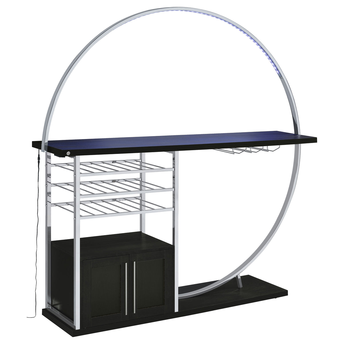 Risley Circular LED Wine Cabinet - 21-Bottle Storage & Stemware Rack in Dark Charcoal & Chrome – view 4
