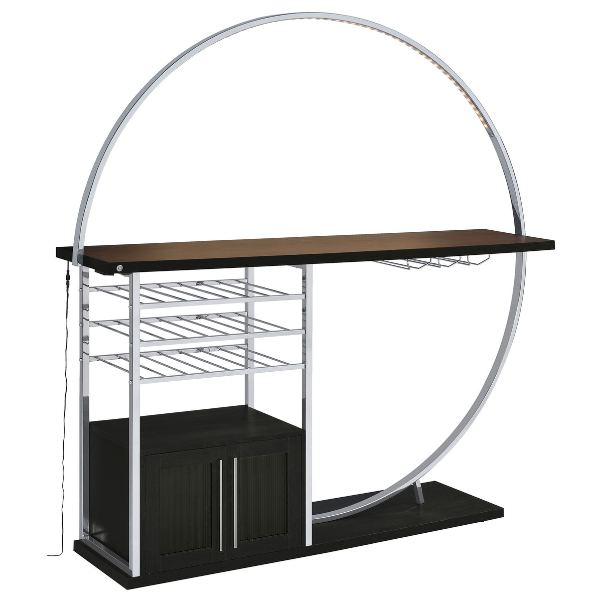 Risley Circular LED Wine Cabinet - 21-Bottle Storage & Stemware Rack in Dark Charcoal & Chrome – view 5