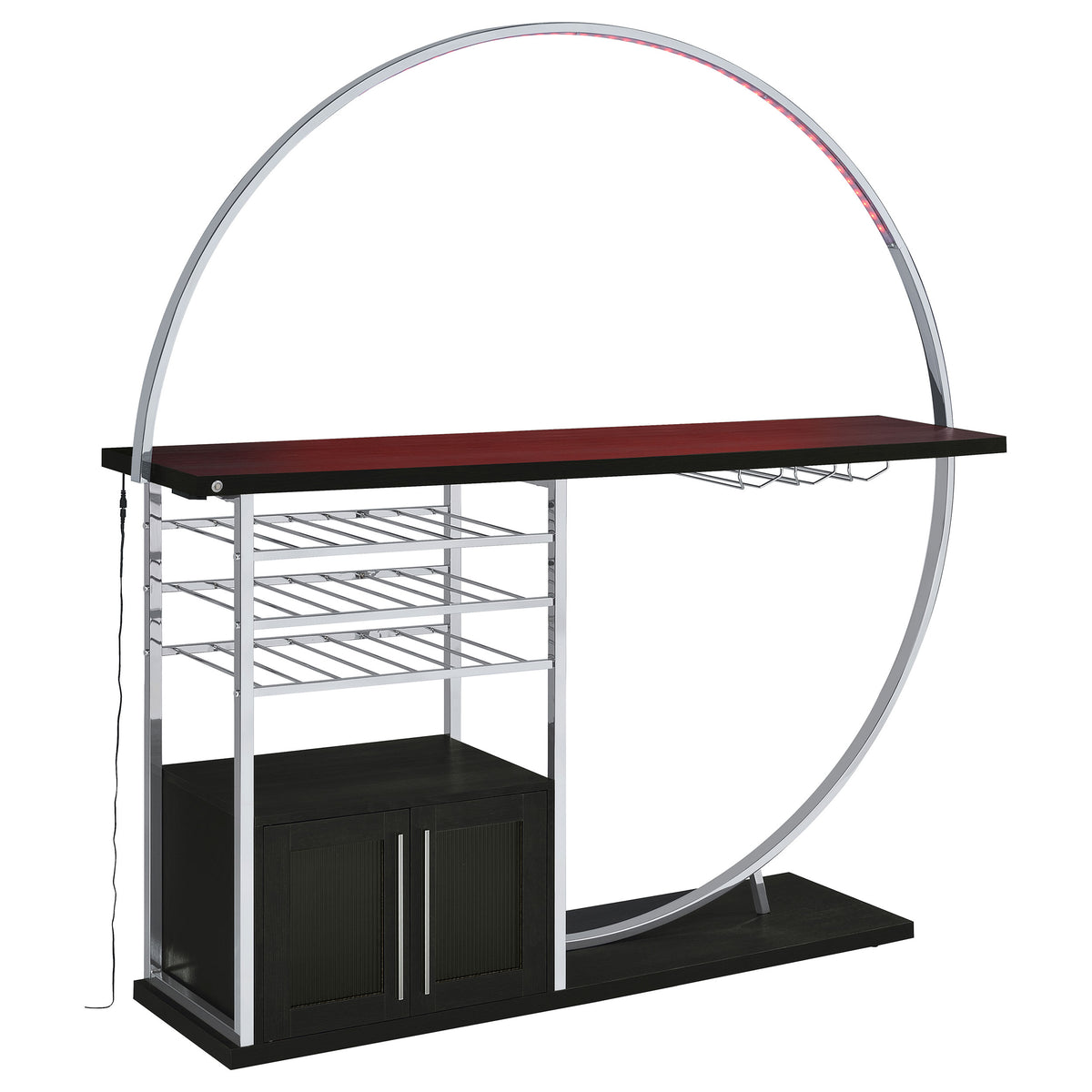 Risley Circular LED Wine Cabinet - 21-Bottle Storage & Stemware Rack in Dark Charcoal & Chrome – view 6