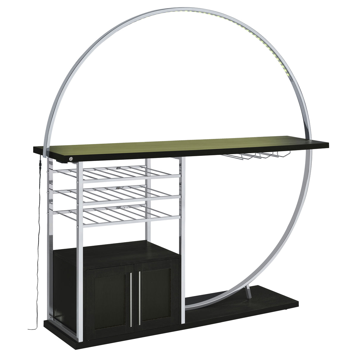 Risley Circular LED Wine Cabinet - 21-Bottle Storage & Stemware Rack in Dark Charcoal & Chrome – view 7