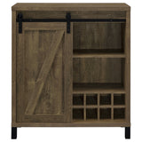 Arlington Sliding Barn Door Bar Cabinet - Farmhouse Wine Storage in Rustic Oak with Black Metal Legs – view 3