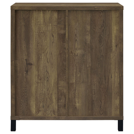 Arlington Sliding Barn Door Bar Cabinet - Farmhouse Wine Storage in Rustic Oak with Black Metal Legs – view 5