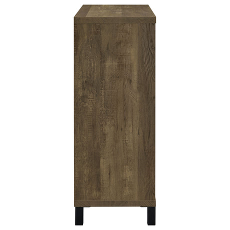 Arlington Sliding Barn Door Bar Cabinet - Farmhouse Wine Storage in Rustic Oak with Black Metal Legs – view 6