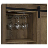 Arlington Sliding Barn Door Bar Cabinet - Farmhouse Wine Storage in Rustic Oak with Black Metal Legs – view 7