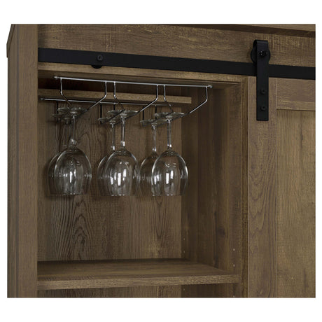 Arlington Sliding Barn Door Bar Cabinet - Farmhouse Wine Storage in Rustic Oak with Black Metal Legs – view 7