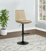 Eldridge Adjustable Height Bar Stool - Curved Back in Tan Faux Leather with Black Pedestal Base – view 1
