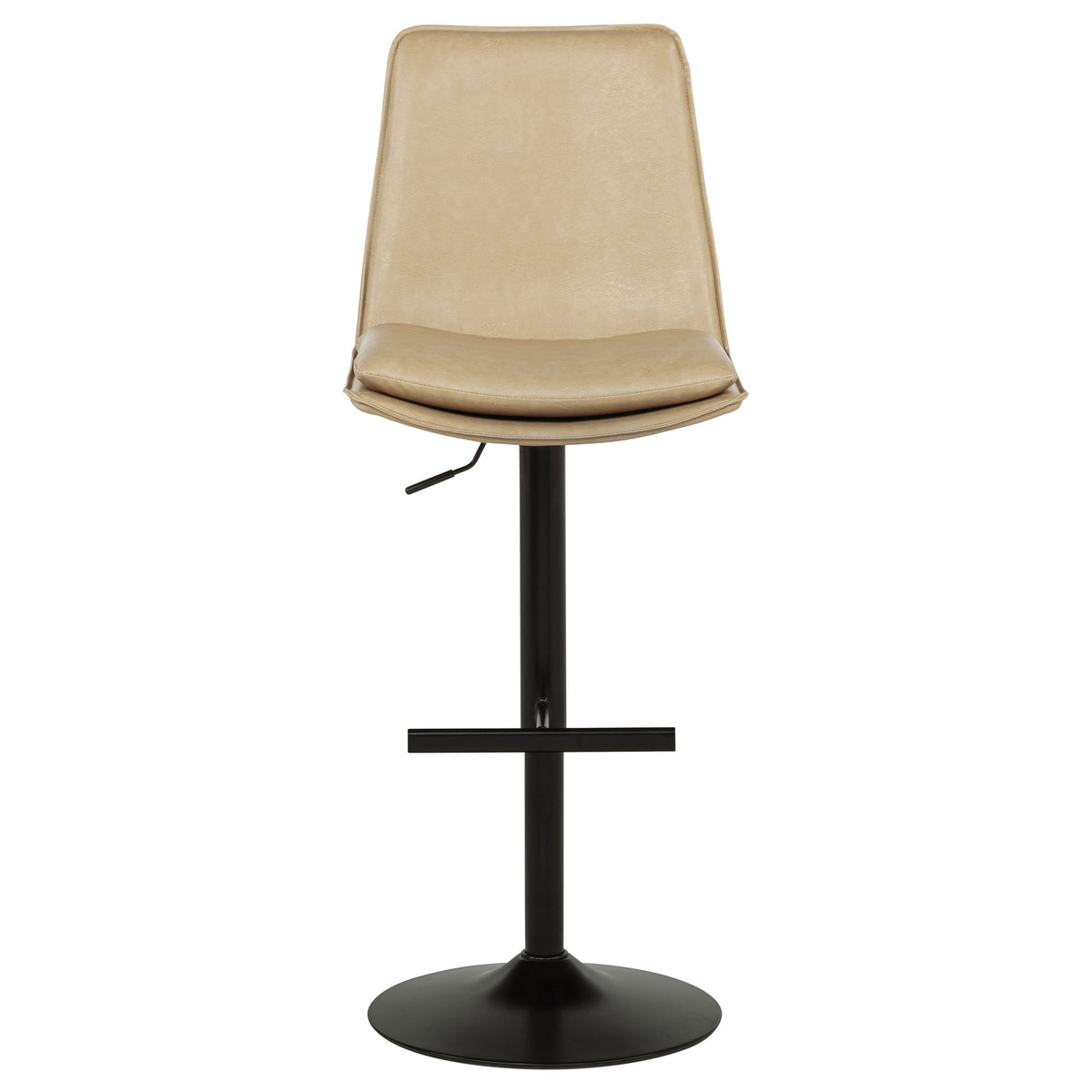 Eldridge Adjustable Height Bar Stool - Curved Back in Tan Faux Leather with Black Pedestal Base – view 4