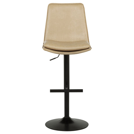 Eldridge Adjustable Height Bar Stool - Curved Back in Tan Faux Leather with Black Pedestal Base – view 4