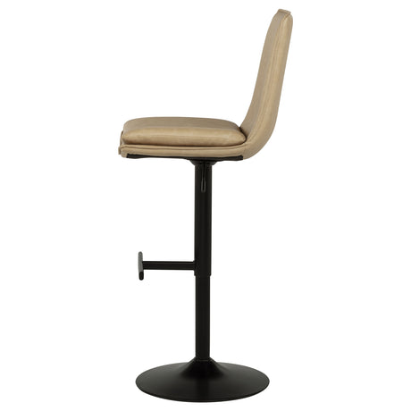 Eldridge Adjustable Height Bar Stool - Curved Back in Tan Faux Leather with Black Pedestal Base – view 6