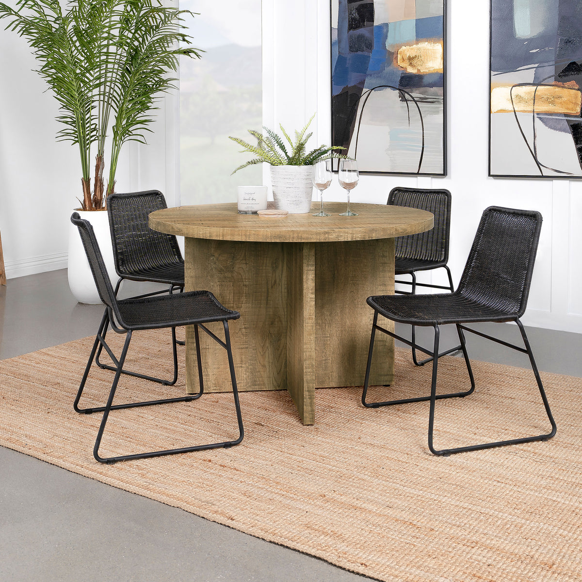 Jamestown 47" Round Dining Table - X-Cross Plank Pedestal Base in Textured Mango Finish – view 8