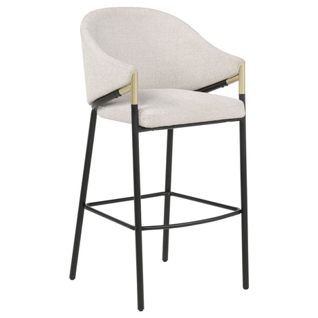 Chadwick High-Back Bar Chairs, Set of 2 - Beige Linen with Black Metal Legs & Gold Accents – view 2