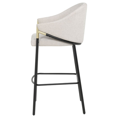 Chadwick High-Back Bar Chairs, Set of 2 - Beige Linen with Black Metal Legs & Gold Accents – view 5