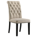 Alana Button-Tufted Dining Side Chairs, Set of 2 - Beige Linen-Like Fabric with Copper Nailhead Trim – view 3