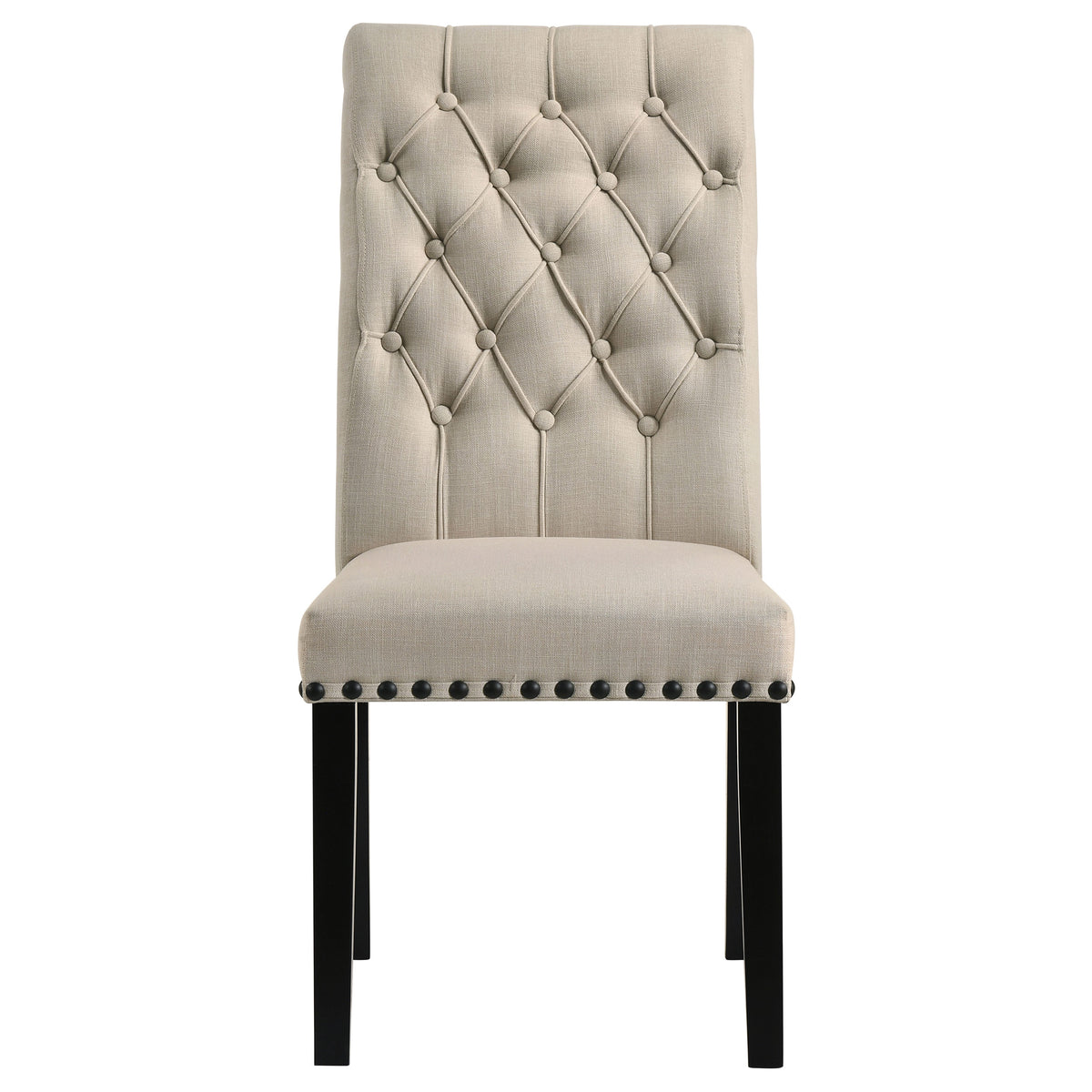 Alana Button-Tufted Dining Side Chairs, Set of 2 - Beige Linen-Like Fabric with Copper Nailhead Trim – view 4
