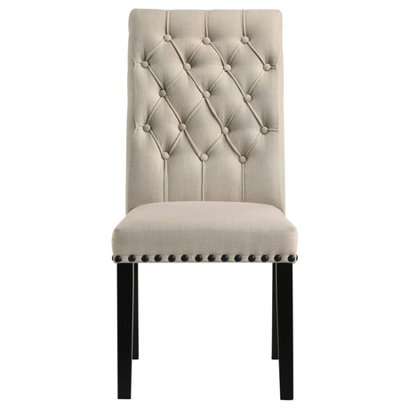 Alana Button-Tufted Dining Side Chairs, Set of 2 - Beige Linen-Like Fabric with Copper Nailhead Trim – view 4