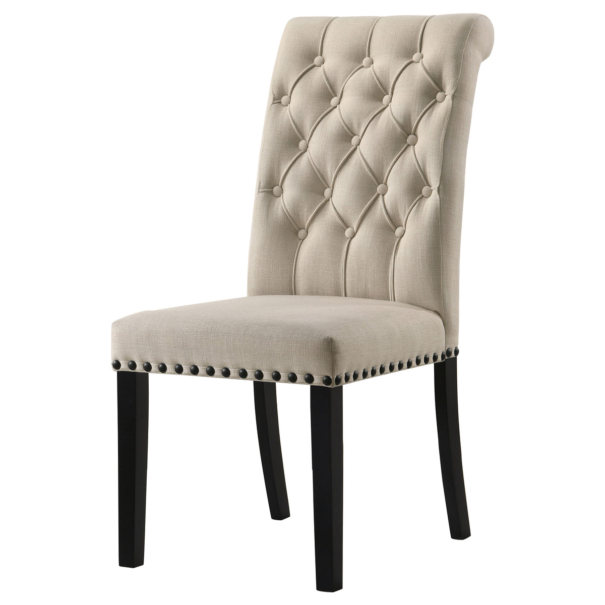Alana Button-Tufted Dining Side Chairs, Set of 2 - Beige Linen-Like Fabric with Copper Nailhead Trim – view 5