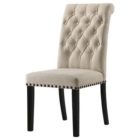 Alana Button-Tufted Dining Side Chairs, Set of 2 - Beige Linen-Like Fabric with Copper Nailhead Trim – view 5