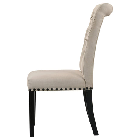 Alana Button-Tufted Dining Side Chairs, Set of 2 - Beige Linen-Like Fabric with Copper Nailhead Trim – view 6