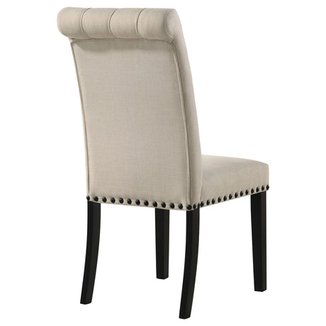 Alana Button-Tufted Dining Side Chairs, Set of 2 - Beige Linen-Like Fabric with Copper Nailhead Trim – view 8