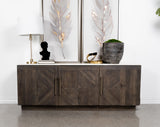 Dennis 72" Marble Top Sideboard - Checkerboard Mango Wood Doors in Tobacco Grey with Brass Pulls – view 1