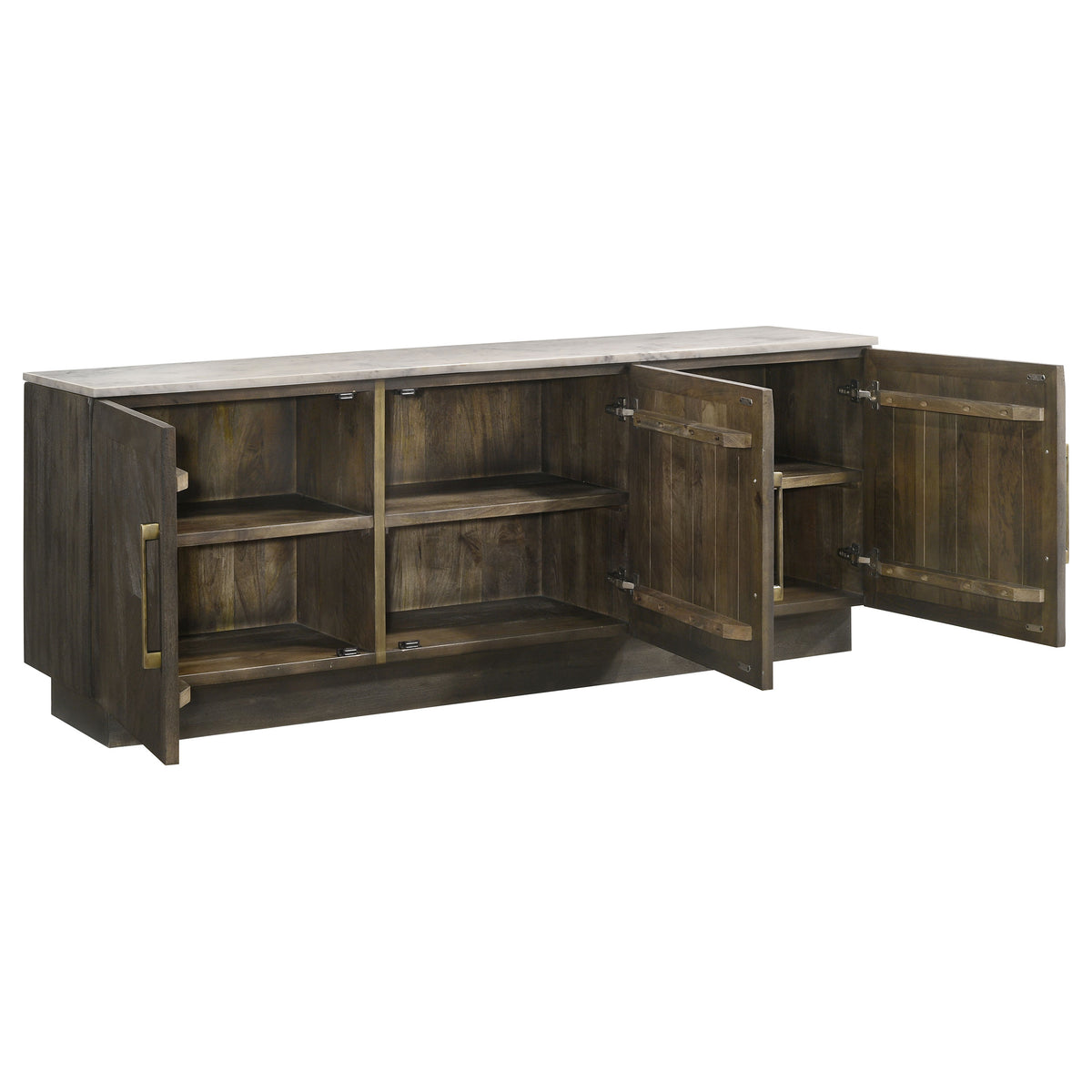 Dennis 72" Marble Top Sideboard - Checkerboard Mango Wood Doors in Tobacco Grey with Brass Pulls – view 4