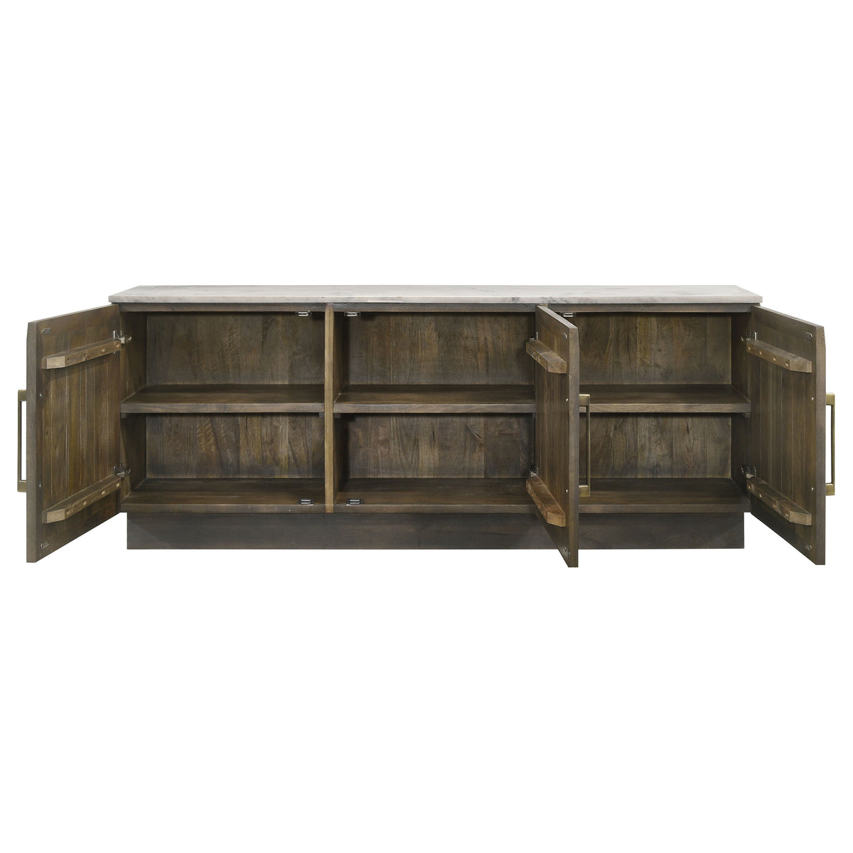 Dennis 72" Marble Top Sideboard - Checkerboard Mango Wood Doors in Tobacco Grey with Brass Pulls – view 6
