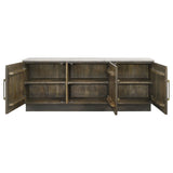 Dennis 72" Marble Top Sideboard - Checkerboard Mango Wood Doors in Tobacco Grey with Brass Pulls – view 6