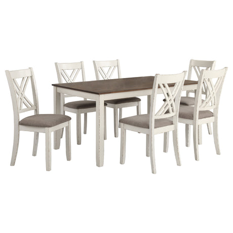 Fortress 7-Piece Farmhouse Dining Set - Chestnut Table Top on Vintage Vanilla with Double-Cross Back Chairs – view 2