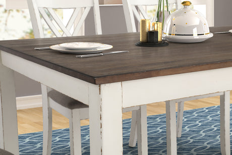 Fortress 7-Piece Farmhouse Dining Set - Chestnut Table Top on Vintage Vanilla with Double-Cross Back Chairs – view 11