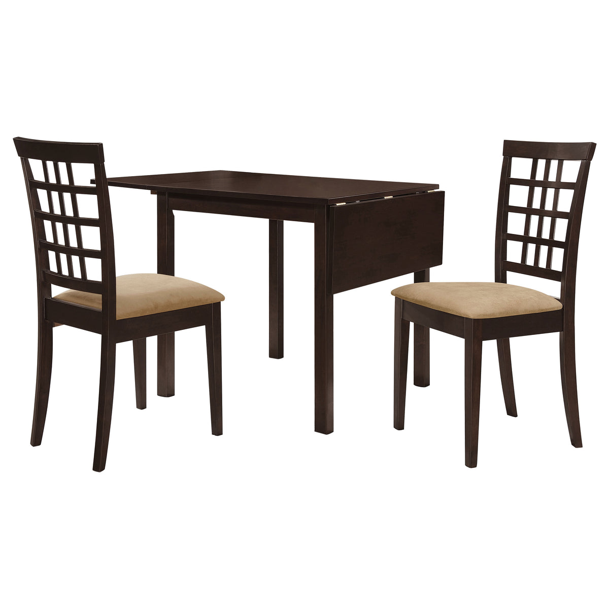 Kelso Drop-Leaf Dining Table & 3-Piece Set - Lattice-Back Chairs, Cappuccino Finish with Beige Seats – view 15