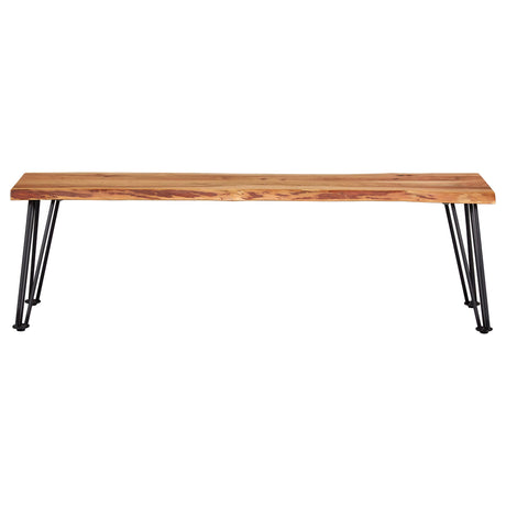Sherman 71" Live Edge Acacia Dining Table & 60" Bench - Industrial Gunmetal Hairpin Legs – view 15
