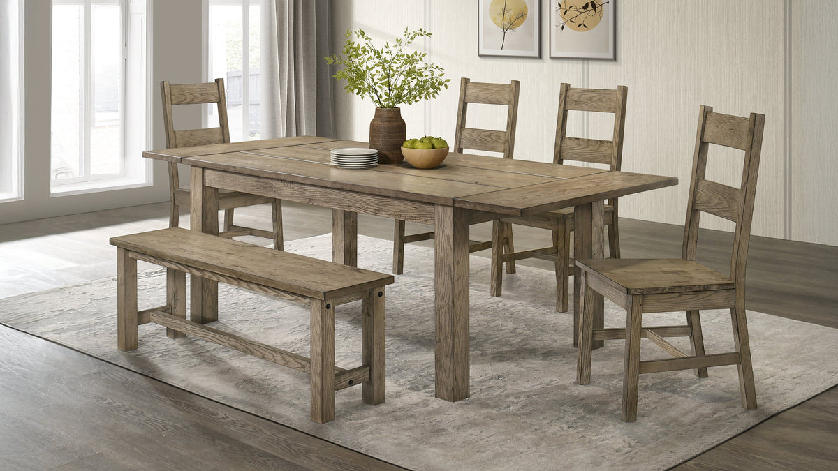 Cardova 87" Solid Wood Extension Dining Table & Sets - 6pcs- Table + 4 Side Chairs + Bench