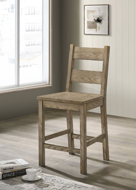 Cardova Square Counter Height Dining Table & Set - Rustic Vineyard Oak with Ladder-Back Chairs - lifestyle