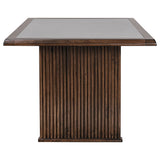 Sherwood 72" Reeded Dining Table & Sets - Stone Top on Brown Rubberwood Base with Grey Upholstered Chairs – view 15