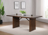 Sherwood 72" Reeded Dining Table & Sets - Stone Top on Brown Rubberwood Base with Grey Upholstered Chairs – view 1