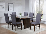 Sherwood 72" Reeded Dining Table & Sets - Stone Top on Brown Rubberwood Base with Grey Upholstered Chairs – view 11