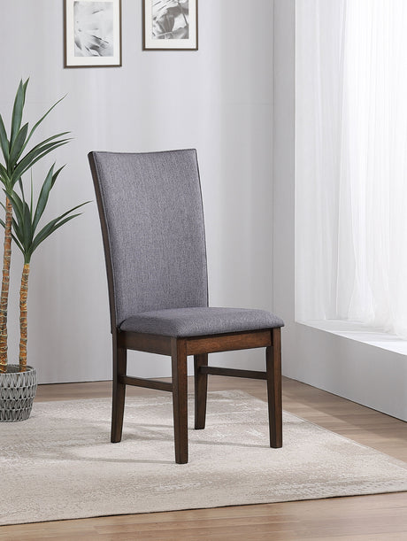 Sherwood 72" Reeded Dining Table & Sets - Stone Top on Brown Rubberwood Base with Grey Upholstered Chairs - lifestyle