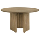 Adina Round Pedestal or Extension Dining Table & Sets - Reeded Base in Distressed Light Brown with Barley Chairs – view 16