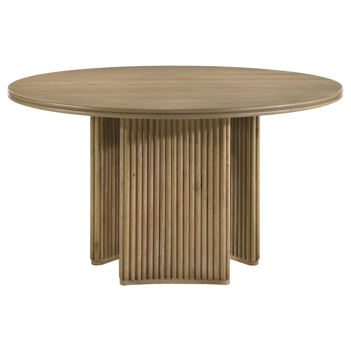 Adina Round Pedestal or Extension Dining Table & Sets - Reeded Base in Distressed Light Brown with Barley Chairs – view 17
