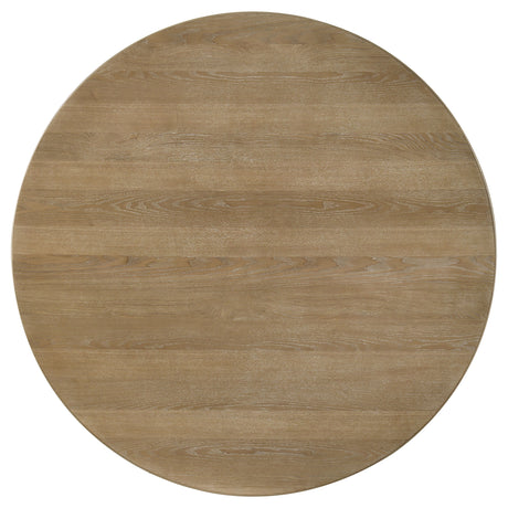 Adina Round Pedestal or Extension Dining Table & Sets - Reeded Base in Distressed Light Brown with Barley Chairs – view 18